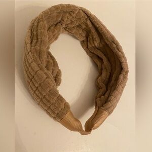 VTG 1990s Style New Top Knot Headband Thick Velvet Velour Beige Khaki Tan OS